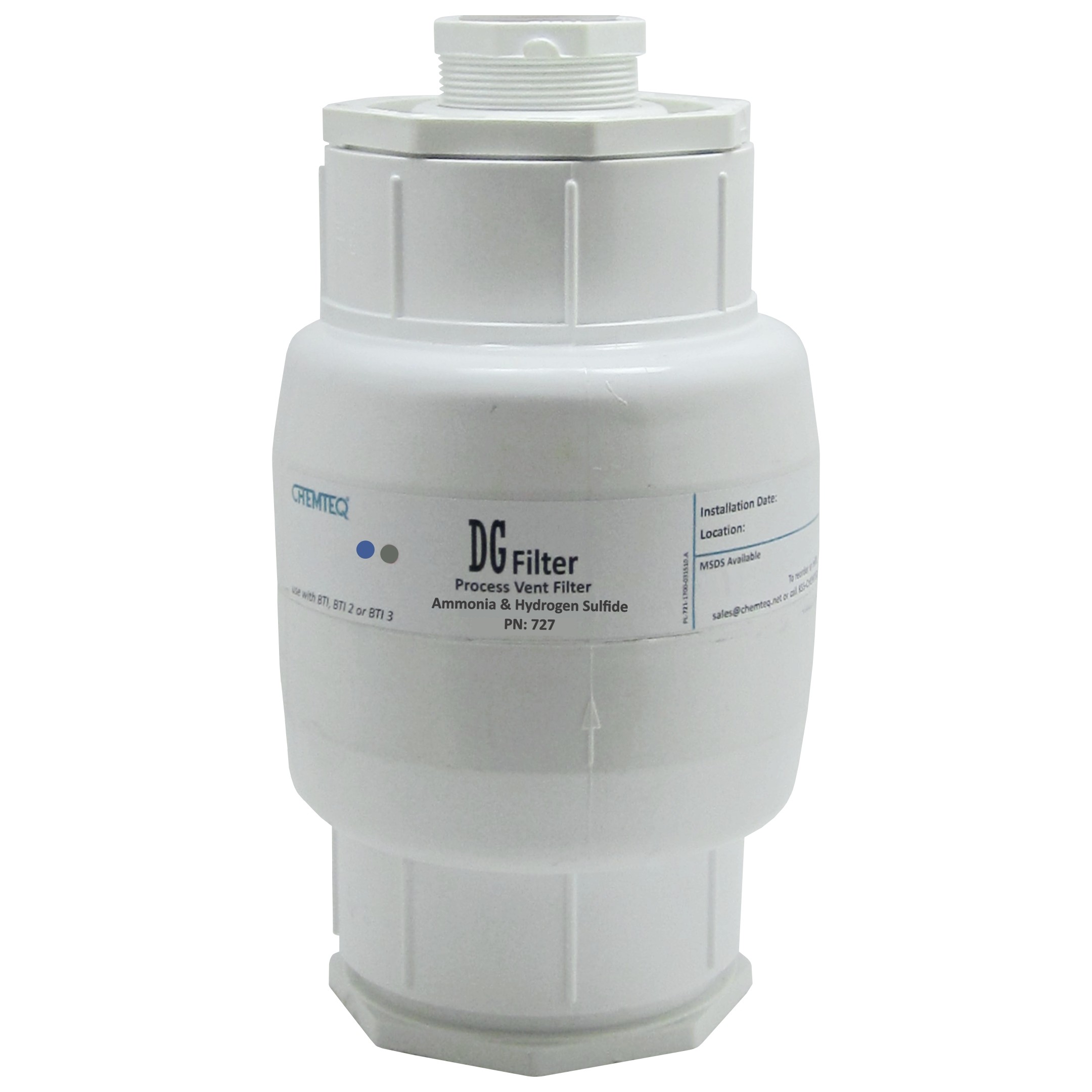 Ammonia & Hydrogen Sulfide DG Filter 727 for NH3 and H2S gas filtration – Chemteq industrial filter for reactor vents and chemical processes